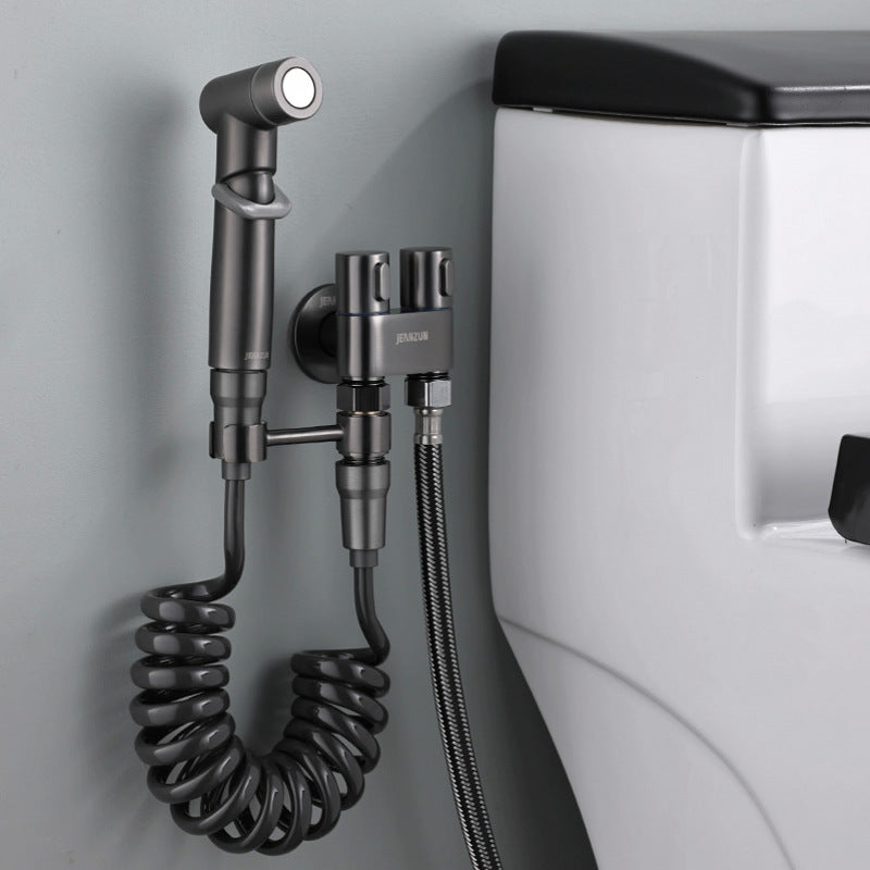 Válvula dual de acero inoxidable gris, con una entrada, dos salidas y controles independientes — Vytrinas