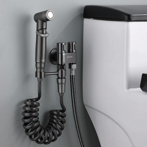 Válvula dual de acero inoxidable gris, con una entrada, dos salidas y controles independientes — Vytrinas