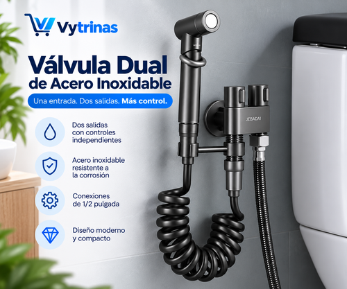 Válvula dual de acero inoxidable con dos salidas y controles independientes — Vytrinas